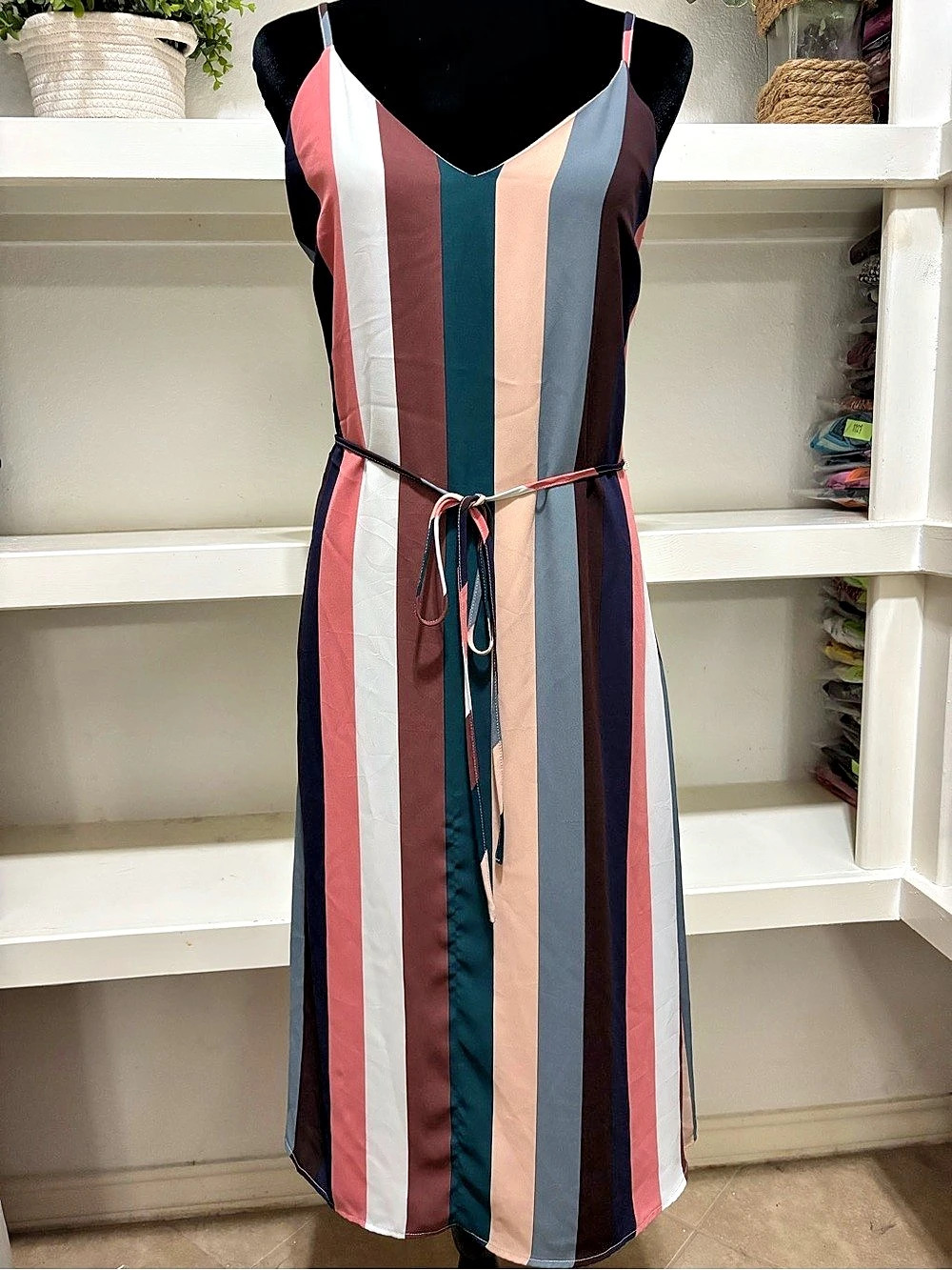 Lulus Striped Midi Dress in Multicolor Size Small